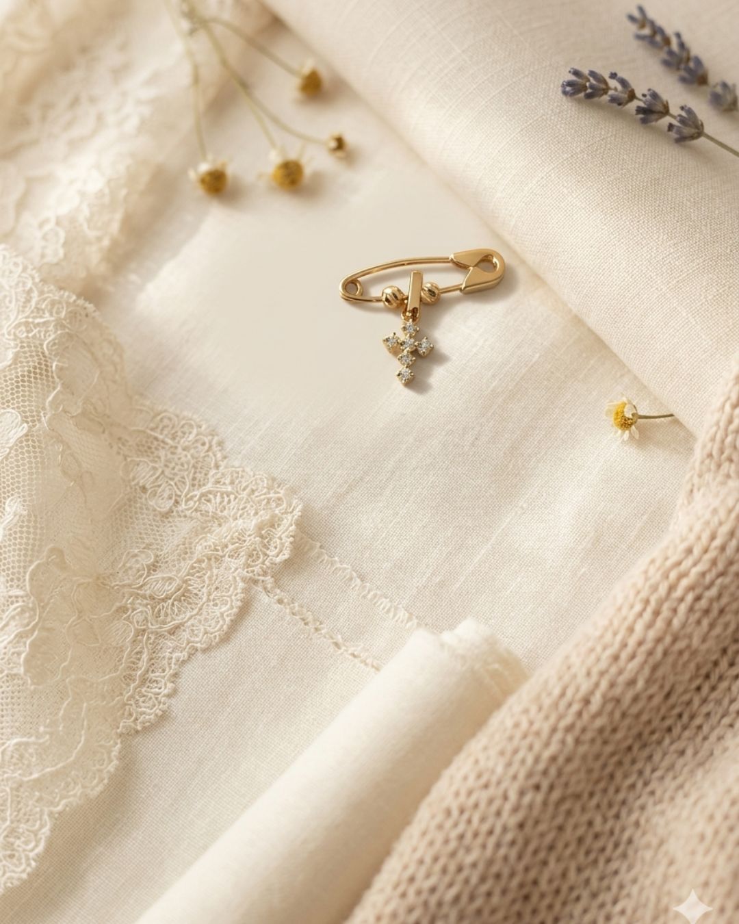 Nodriza y dije de cruz con diamantes oro 18K